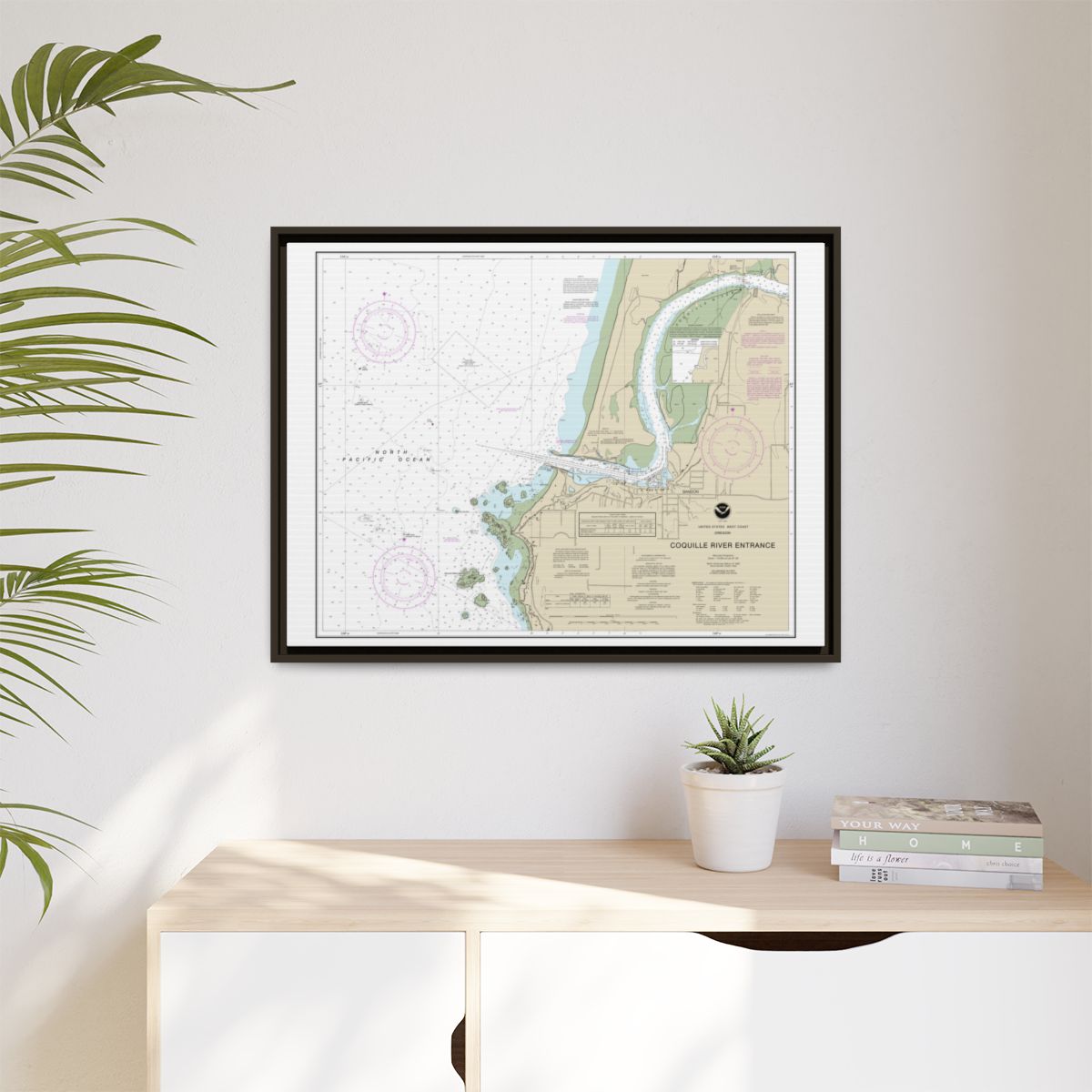 Chart 18588 Coquille River Entrance - NOAA Nautical Chart Floating Frame Canvas | 32" x 24" | 40" x 30" - Espresso context-1