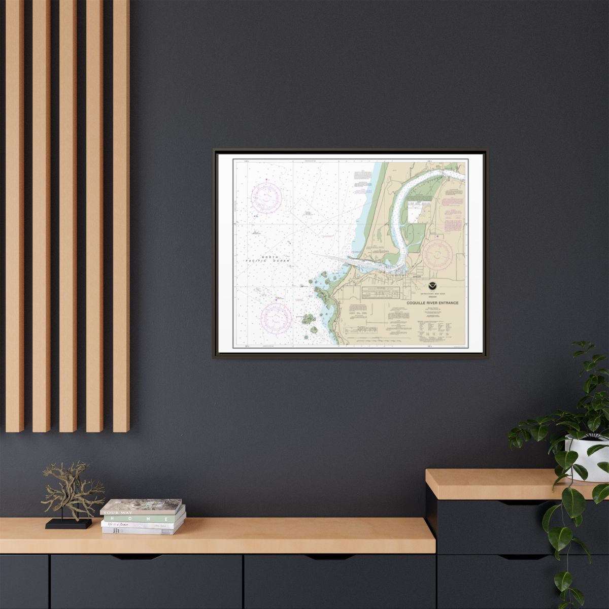 Chart 18588 Coquille River Entrance - NOAA Nautical Chart Floating Frame Canvas | 32" x 24" | 40" x 30" - Espresso context-2
