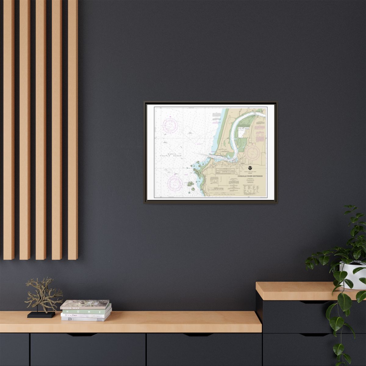 Chart 18588 Coquille River Entrance - NOAA Nautical Chart Floating Frame Canvas | 32" x 24" | 40" x 30" - Espresso context-2