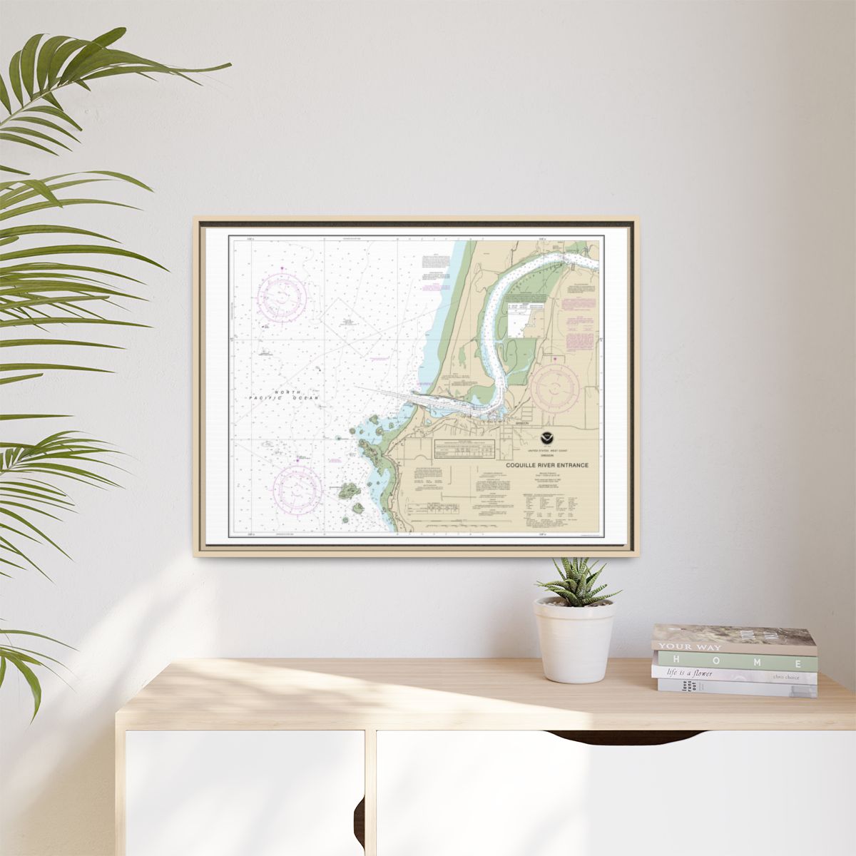 Chart 18588 Coquille River Entrance - NOAA Nautical Chart Floating Frame Canvas | 32" x 24" | 40" x 30" - Natural context-1