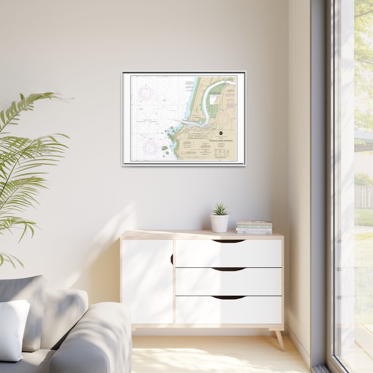 Chart 18588 Coquille River Entrance - NOAA Nautical Chart Floating Frame Canvas | 32" x 24" | 40" x 30" - White context-1