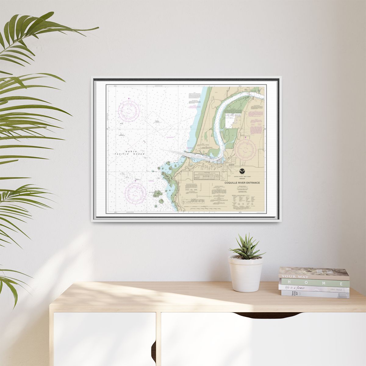 Chart 18588 Coquille River Entrance - NOAA Nautical Chart Floating Frame Canvas | 32" x 24" | 40" x 30" - White context-1