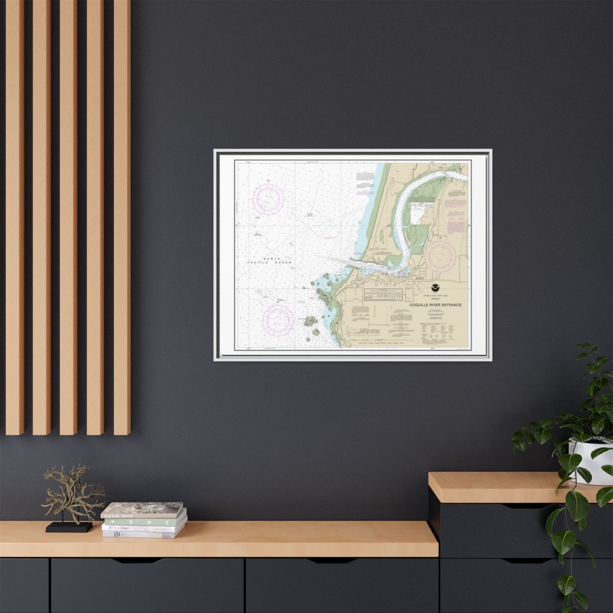 Chart 18588 Coquille River Entrance - NOAA Nautical Chart Floating Frame Canvas | 32" x 24" | 40" x 30" - White context-2