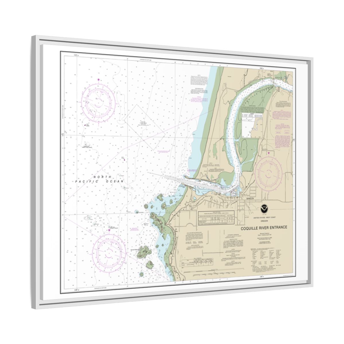 Chart 18588 Coquille River Entrance - NOAA Nautical Chart Floating Frame Canvas | 32" x 24" | 40" x 30" - White side
