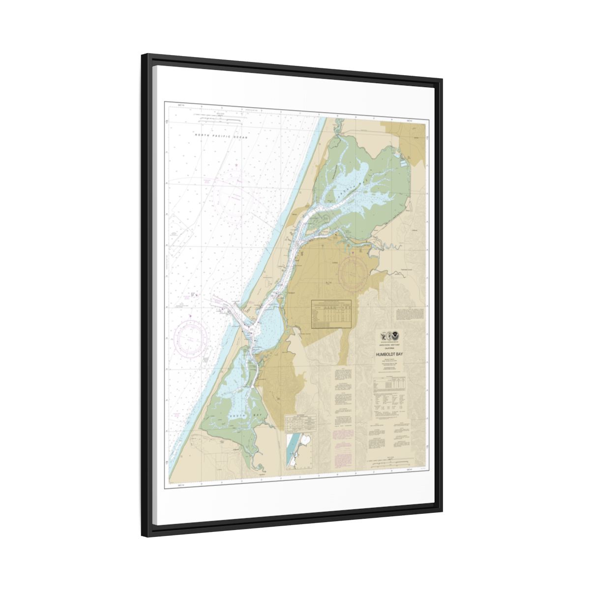 Chart 18622 Humboldt Bay - NOAA Nautical Chart Floating Frame Canvas | 24" x 32" | 30" x 40" - Black side