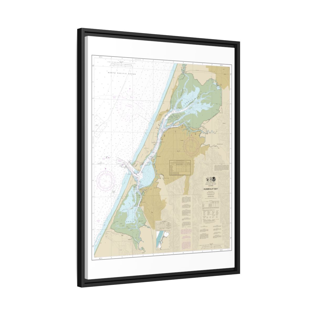 Chart 18622 Humboldt Bay - NOAA Nautical Chart Floating Frame Canvas | 24" x 32" | 30" x 40" - Black side