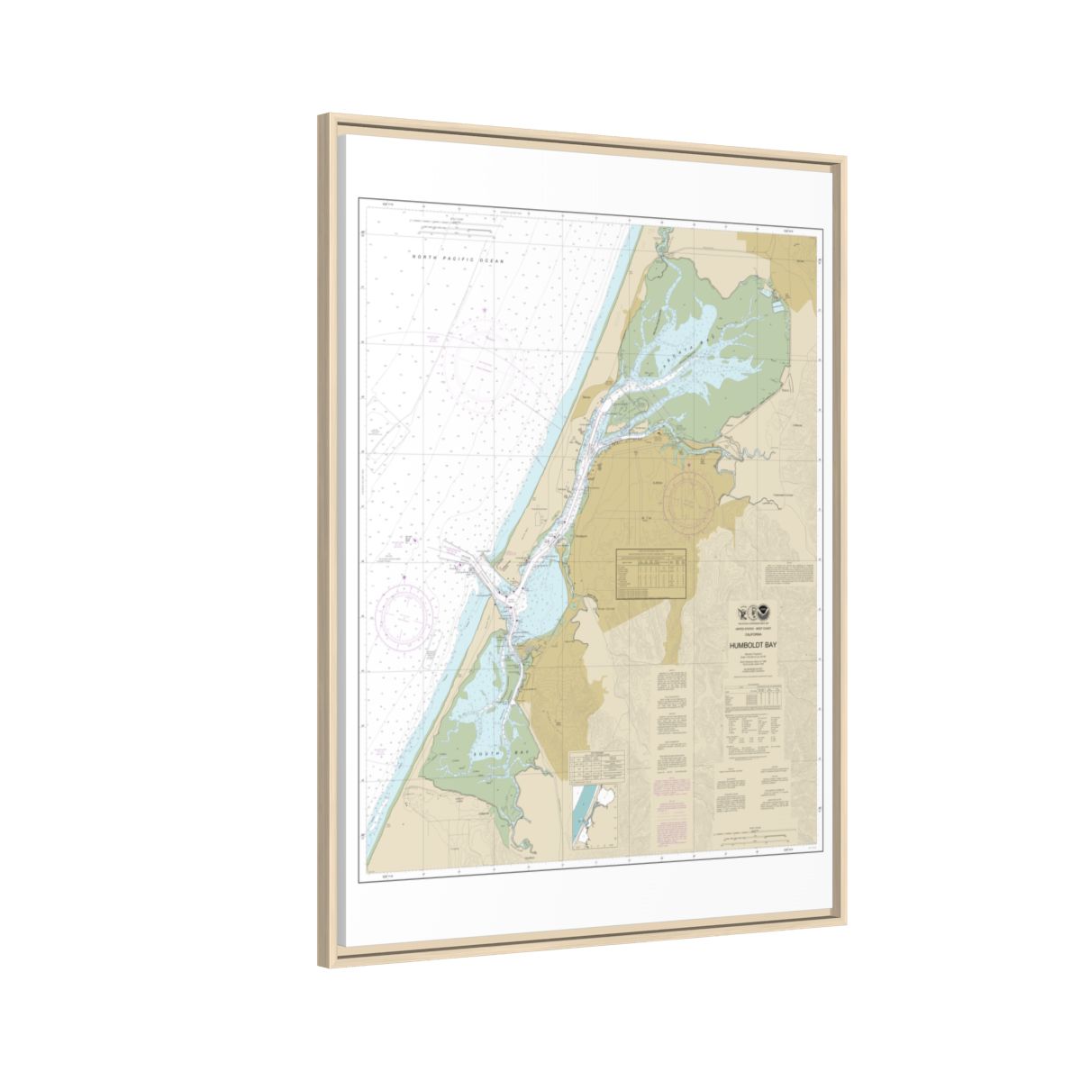 Chart 18622 Humboldt Bay - NOAA Nautical Chart Floating Frame Canvas | 24" x 32" | 30" x 40" - Natural side