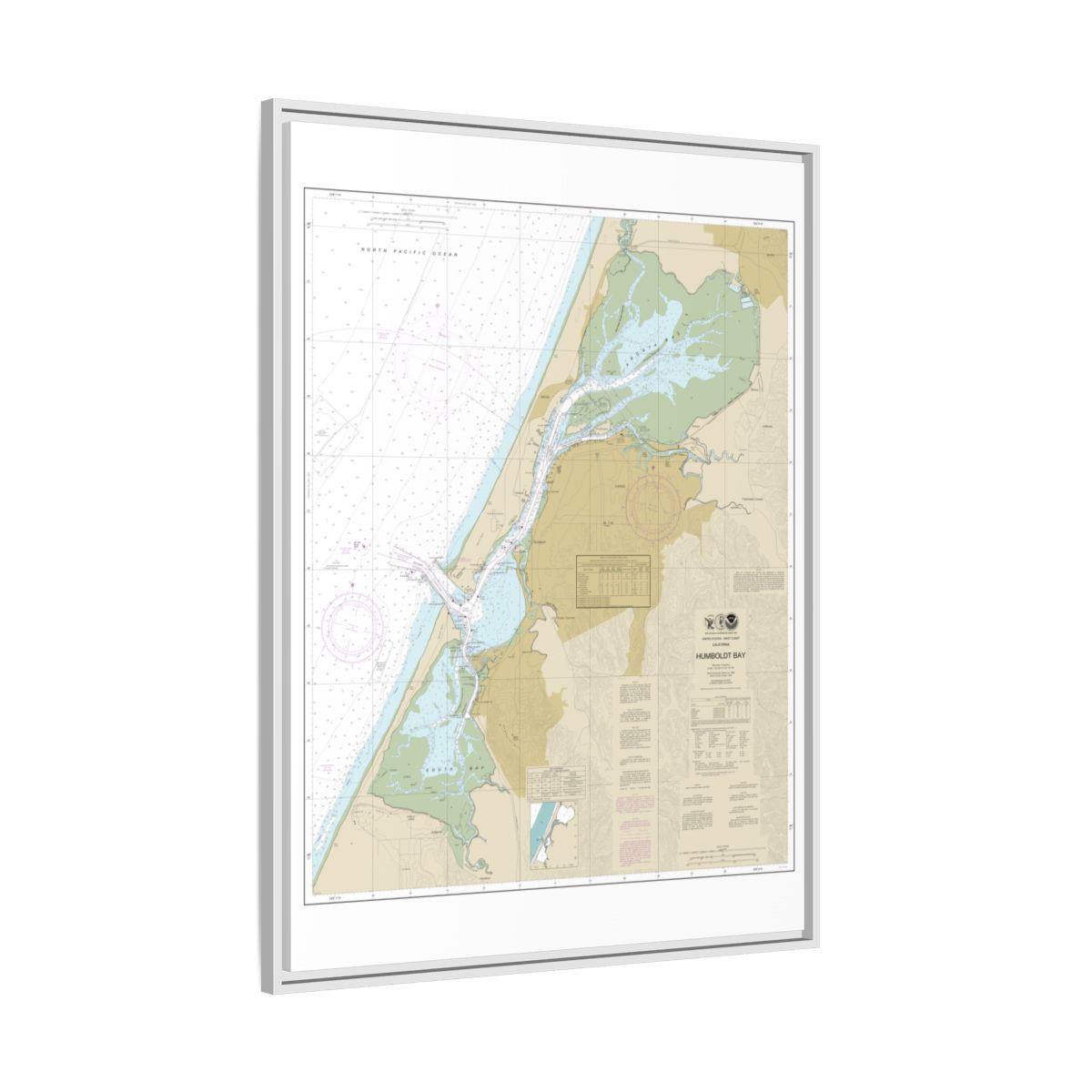 Chart 18622 Humboldt Bay - NOAA Nautical Chart Floating Frame Canvas | 24" x 32" | 30" x 40" - White side