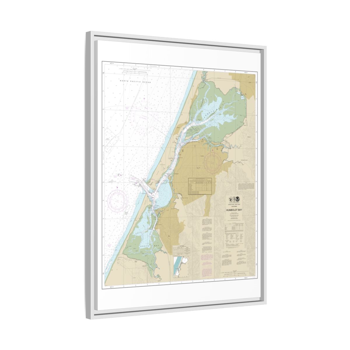 Chart 18622 Humboldt Bay - NOAA Nautical Chart Floating Frame Canvas | 24" x 32" | 30" x 40" - White side