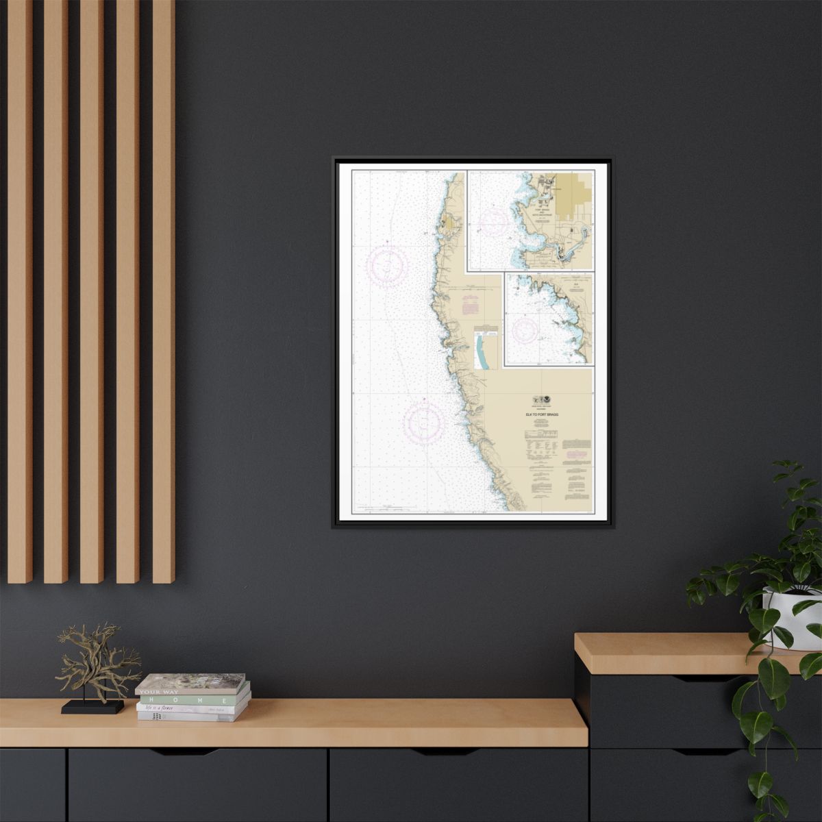 Chart 18626 Elk to Fort Bragg;Fort Bragg and Noyo Anchorage;Elk - NOAA Nautical Chart Floating Frame Canvas | 24" x 32" | 30" x 40" - Black context-2