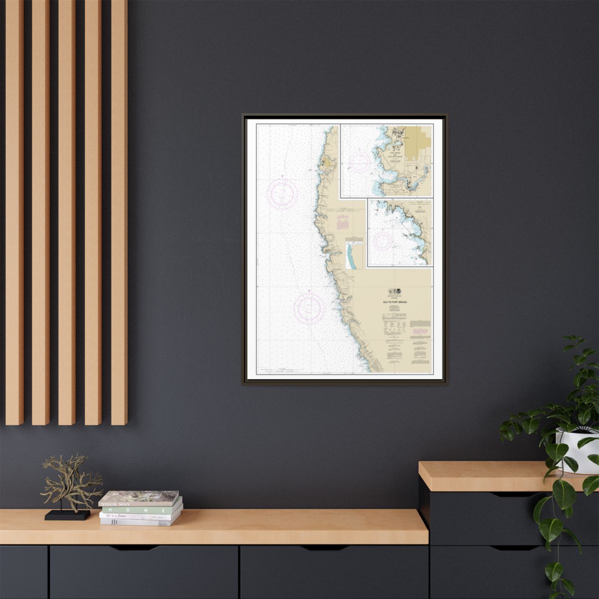 Chart 18626 Elk to Fort Bragg;Fort Bragg and Noyo Anchorage;Elk - NOAA Nautical Chart Floating Frame Canvas | 24" x 32" | 30" x 40" - Espresso context-2