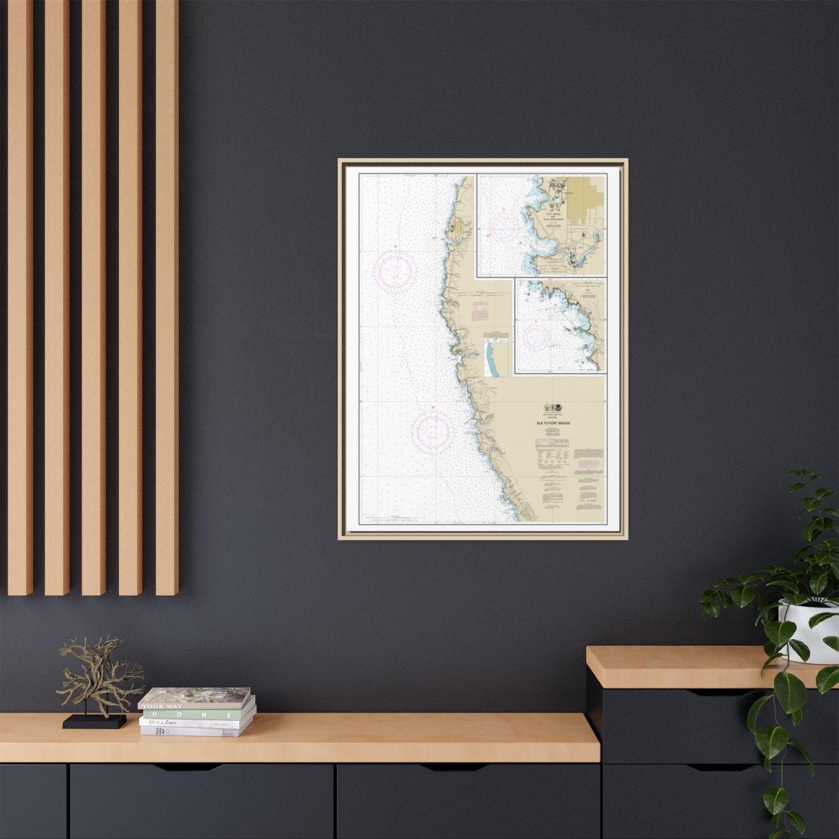 Chart 18626 Elk to Fort Bragg;Fort Bragg and Noyo Anchorage;Elk - NOAA Nautical Chart Floating Frame Canvas | 24" x 32" | 30" x 40" - Natural context-2