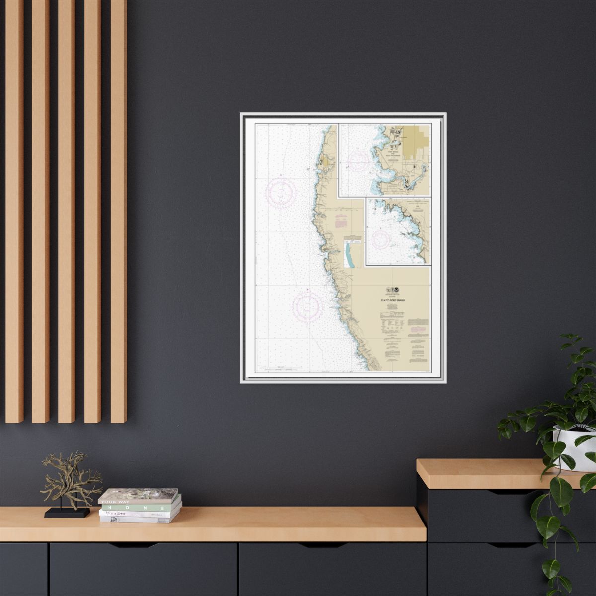Chart 18626 Elk to Fort Bragg;Fort Bragg and Noyo Anchorage;Elk - NOAA Nautical Chart Floating Frame Canvas | 24" x 32" | 30" x 40" - White context-2