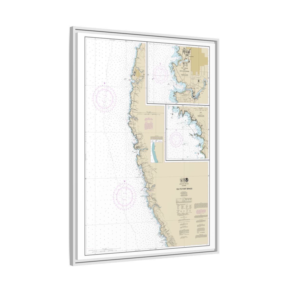 Chart 18626 Elk to Fort Bragg;Fort Bragg and Noyo Anchorage;Elk - NOAA Nautical Chart Floating Frame Canvas | 24" x 32" | 30" x 40" - White side