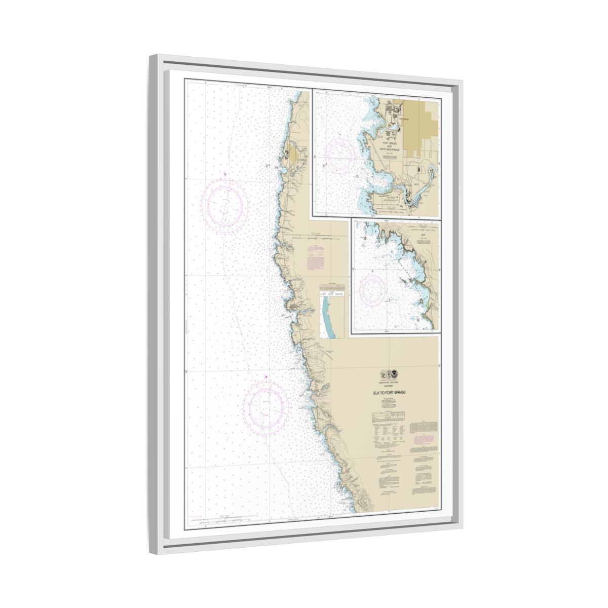 Chart 18626 Elk to Fort Bragg;Fort Bragg and Noyo Anchorage;Elk - NOAA Nautical Chart Floating Frame Canvas | 24" x 32" | 30" x 40" - White side