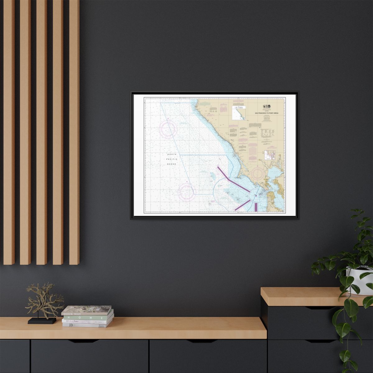 Chart 18640 San Francisco to Point Arena - NOAA Nautical Chart Floating Frame Canvas | 32" x 24" | 40" x 30" - Black context-2