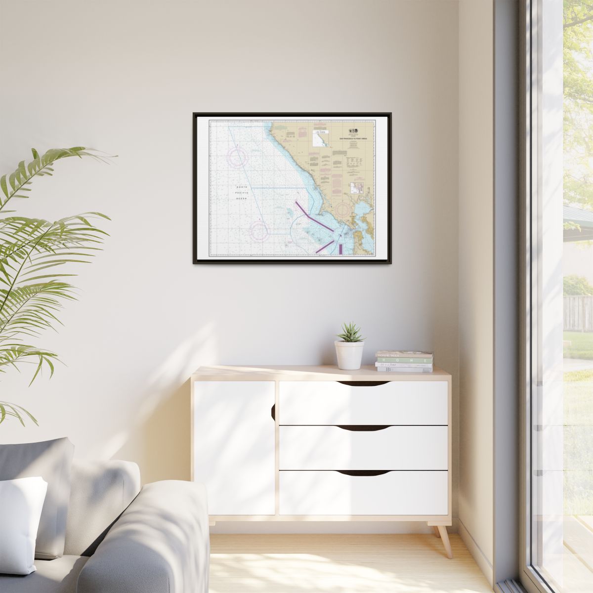 Chart 18640 San Francisco to Point Arena - NOAA Nautical Chart Floating Frame Canvas | 32" x 24" | 40" x 30" - Espresso context-1