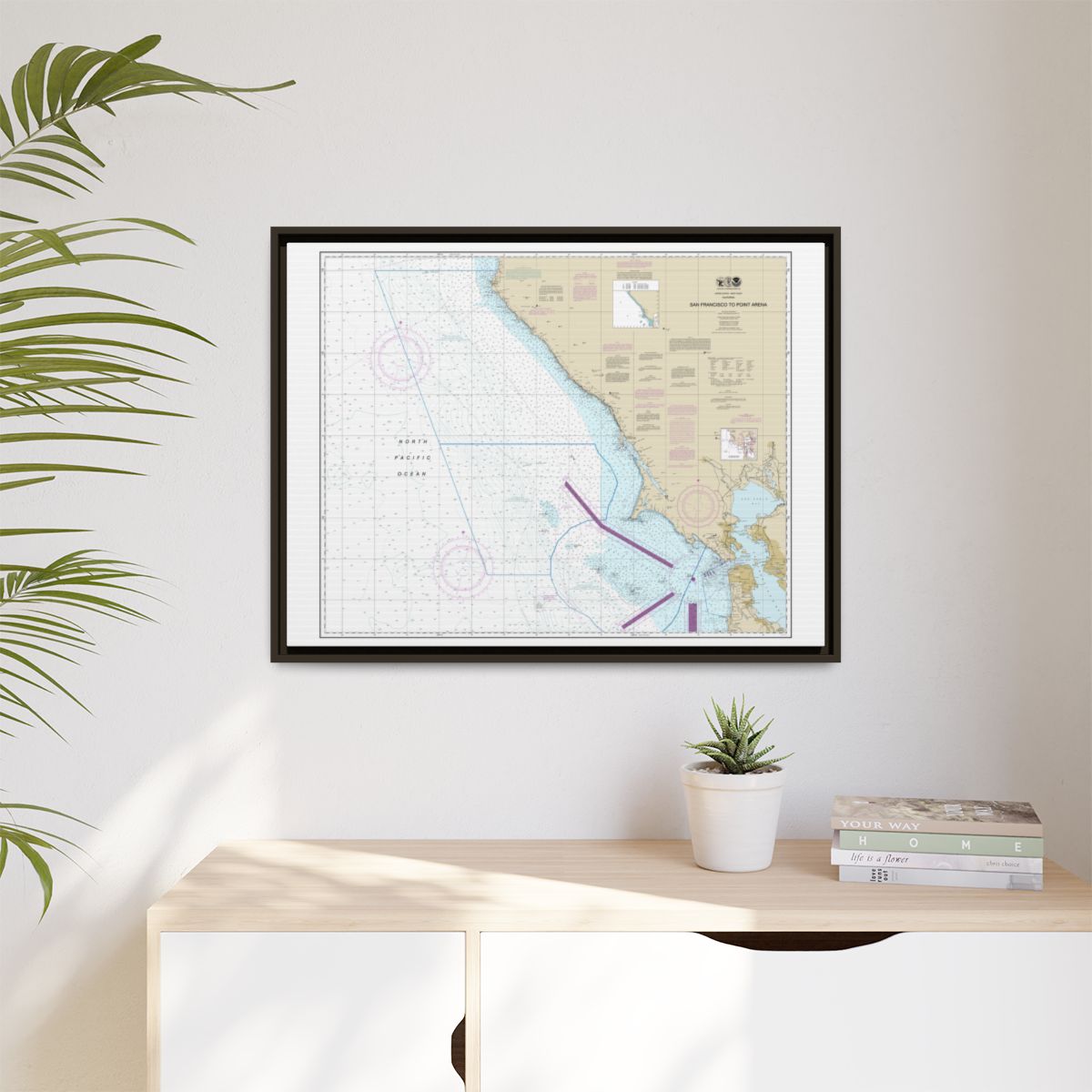 Chart 18640 San Francisco to Point Arena - NOAA Nautical Chart Floating Frame Canvas | 32" x 24" | 40" x 30" - Espresso context-1