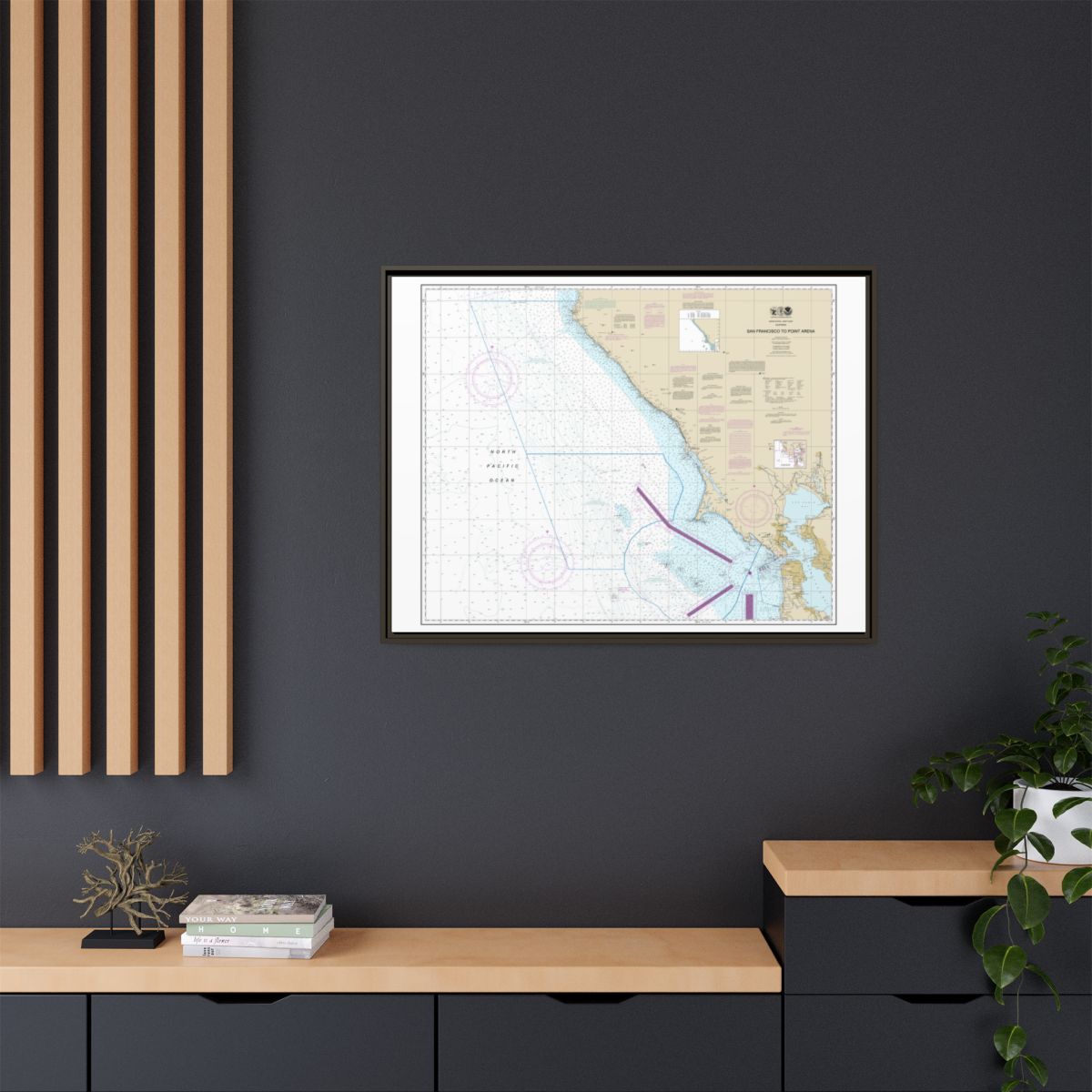 Chart 18640 San Francisco to Point Arena - NOAA Nautical Chart Floating Frame Canvas | 32" x 24" | 40" x 30" - Espresso context-2
