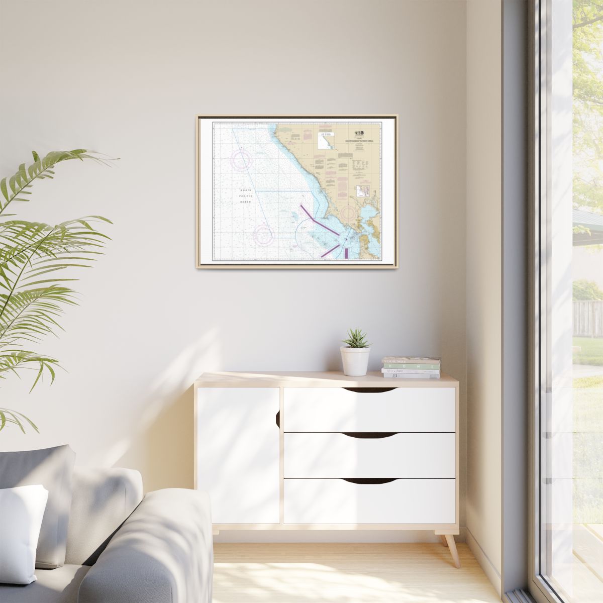 Chart 18640 San Francisco to Point Arena - NOAA Nautical Chart Floating Frame Canvas | 32" x 24" | 40" x 30" - Natural context-1