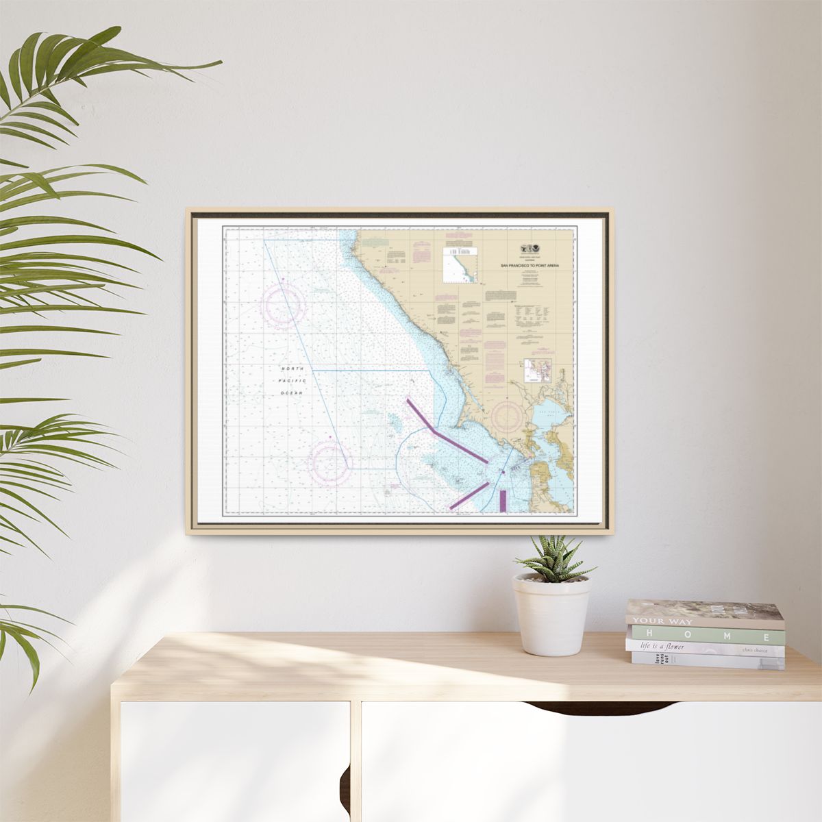 Chart 18640 San Francisco to Point Arena - NOAA Nautical Chart Floating Frame Canvas | 32" x 24" | 40" x 30" - Natural context-1