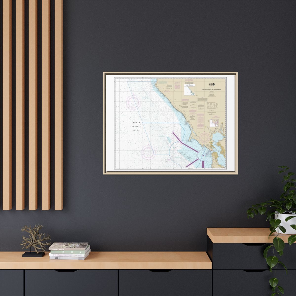 Chart 18640 San Francisco to Point Arena - NOAA Nautical Chart Floating Frame Canvas | 32" x 24" | 40" x 30" - Natural context-2
