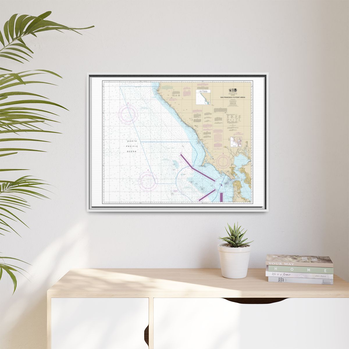 Chart 18640 San Francisco to Point Arena - NOAA Nautical Chart Floating Frame Canvas | 32" x 24" | 40" x 30" - White context-1