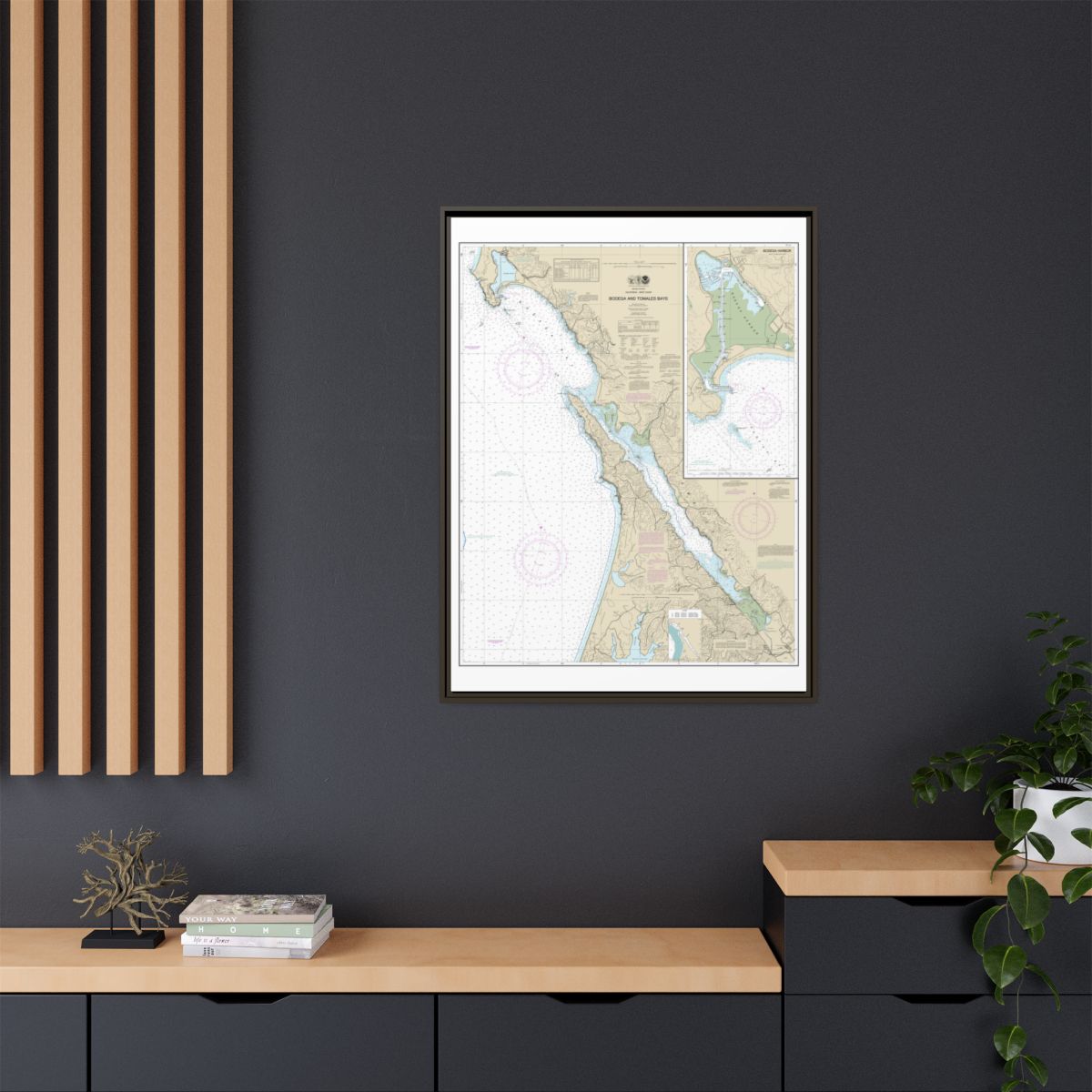Chart 18643 Bodega and Tomales Bays;Bodega Harbor - NOAA Nautical Chart Floating Frame Canvas | 24" x 32" | 30" x 40" - Espresso context-2