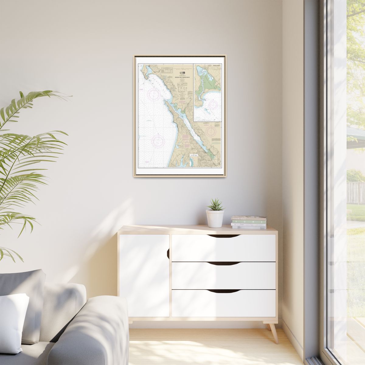 Chart 18643 Bodega and Tomales Bays;Bodega Harbor - NOAA Nautical Chart Floating Frame Canvas | 24" x 32" | 30" x 40" - Natural context-1