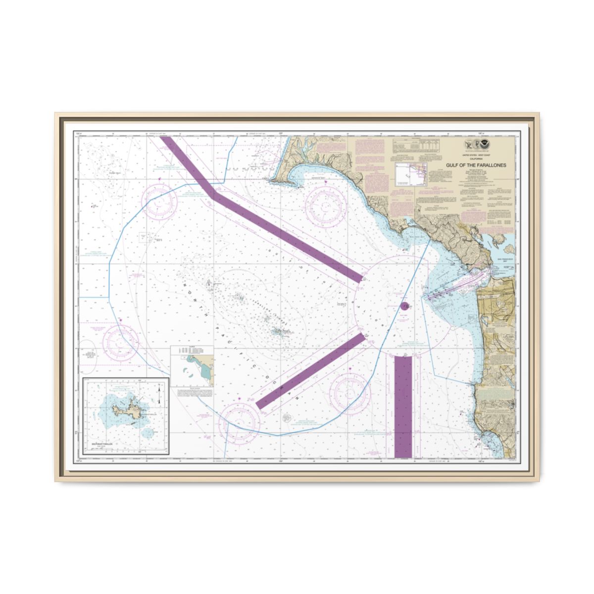 Chart 18645 Gulf of the Farallones;Southeast Farallon - NOAA Nautical Chart Floating Frame Canvas | 32" x 24" | 40" x 30" - Natural front