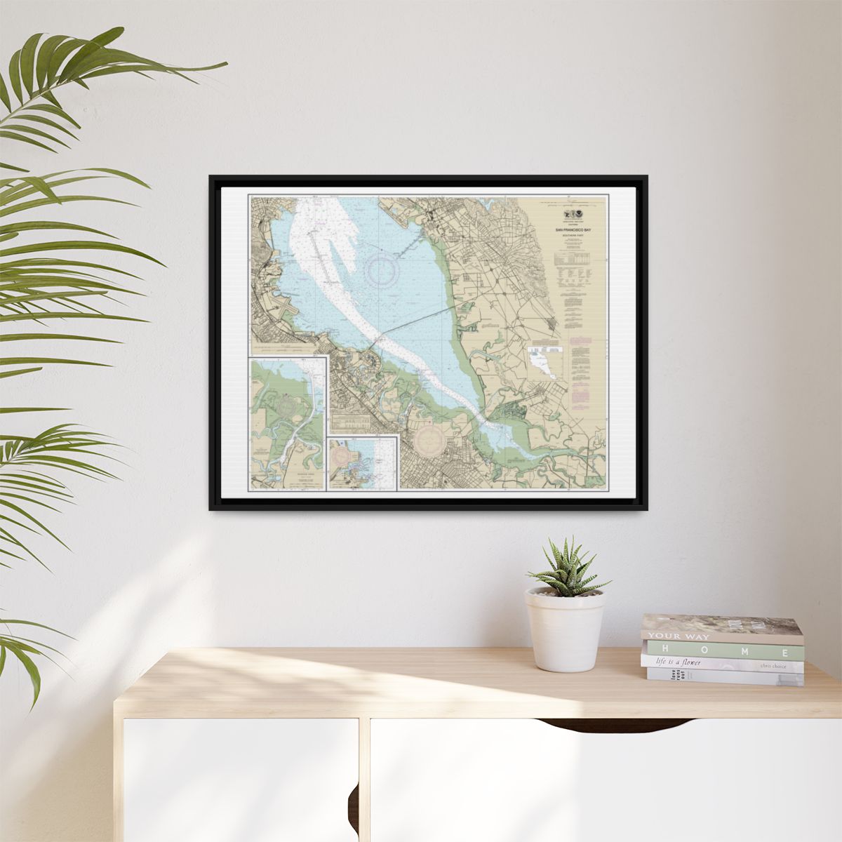 Chart 18651 San Francisco Bay-southern part;Redwood Creek.;Oyster Point - NOAA Nautical Chart Floating Frame Canvas | 32" x 24" | 40" x 30" - Black context-1