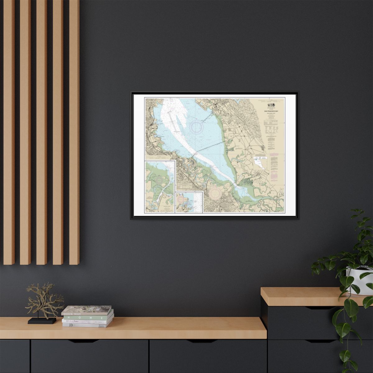 Chart 18651 San Francisco Bay-southern part;Redwood Creek.;Oyster Point - NOAA Nautical Chart Floating Frame Canvas | 32" x 24" | 40" x 30" - Black context-2