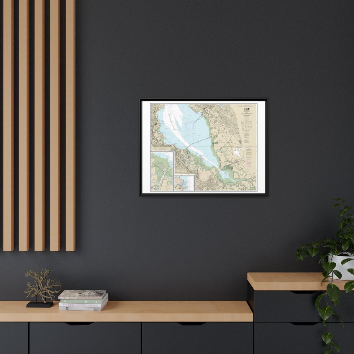 Chart 18651 San Francisco Bay-southern part;Redwood Creek.;Oyster Point - NOAA Nautical Chart Floating Frame Canvas | 32" x 24" | 40" x 30" - Black context-2