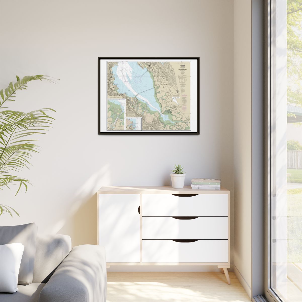 Chart 18651 San Francisco Bay-southern part;Redwood Creek.;Oyster Point - NOAA Nautical Chart Floating Frame Canvas | 32" x 24" | 40" x 30" - Espresso context-1