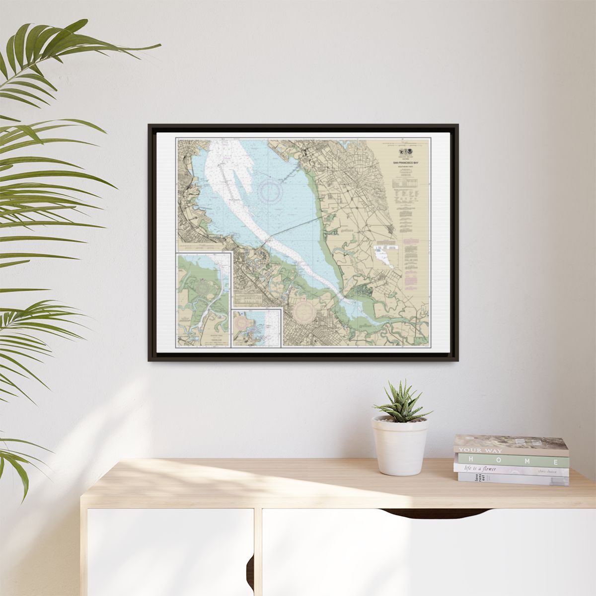 Chart 18651 San Francisco Bay-southern part;Redwood Creek.;Oyster Point - NOAA Nautical Chart Floating Frame Canvas | 32" x 24" | 40" x 30" - Espresso context-1