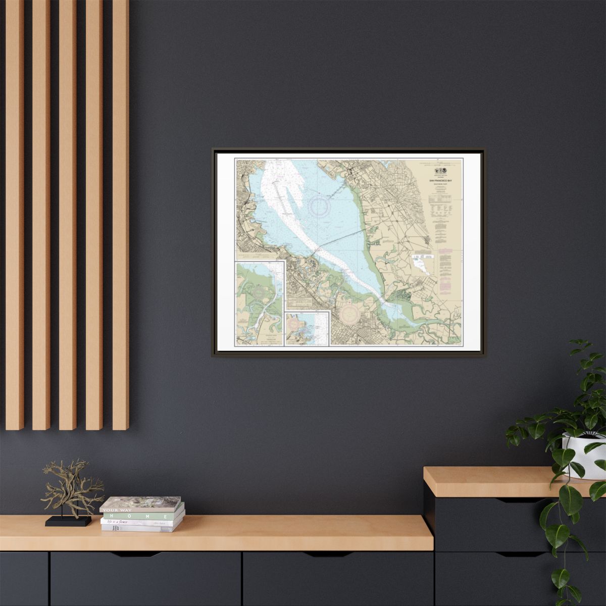 Chart 18651 San Francisco Bay-southern part;Redwood Creek.;Oyster Point - NOAA Nautical Chart Floating Frame Canvas | 32" x 24" | 40" x 30" - Espresso context-2