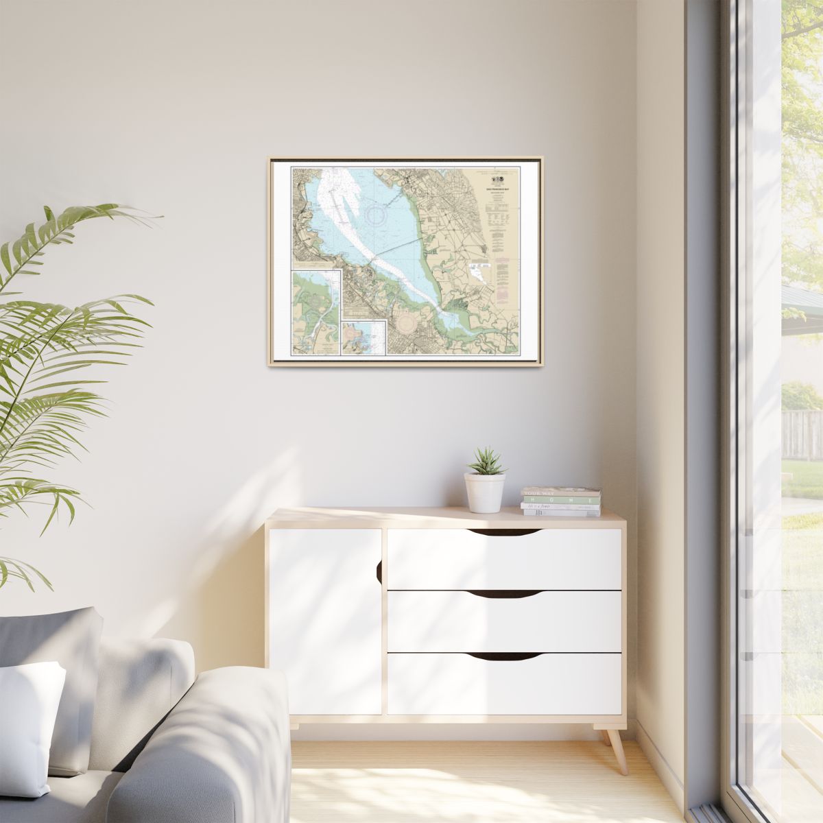 Chart 18651 San Francisco Bay-southern part;Redwood Creek.;Oyster Point - NOAA Nautical Chart Floating Frame Canvas | 32" x 24" | 40" x 30" - Natural context-1