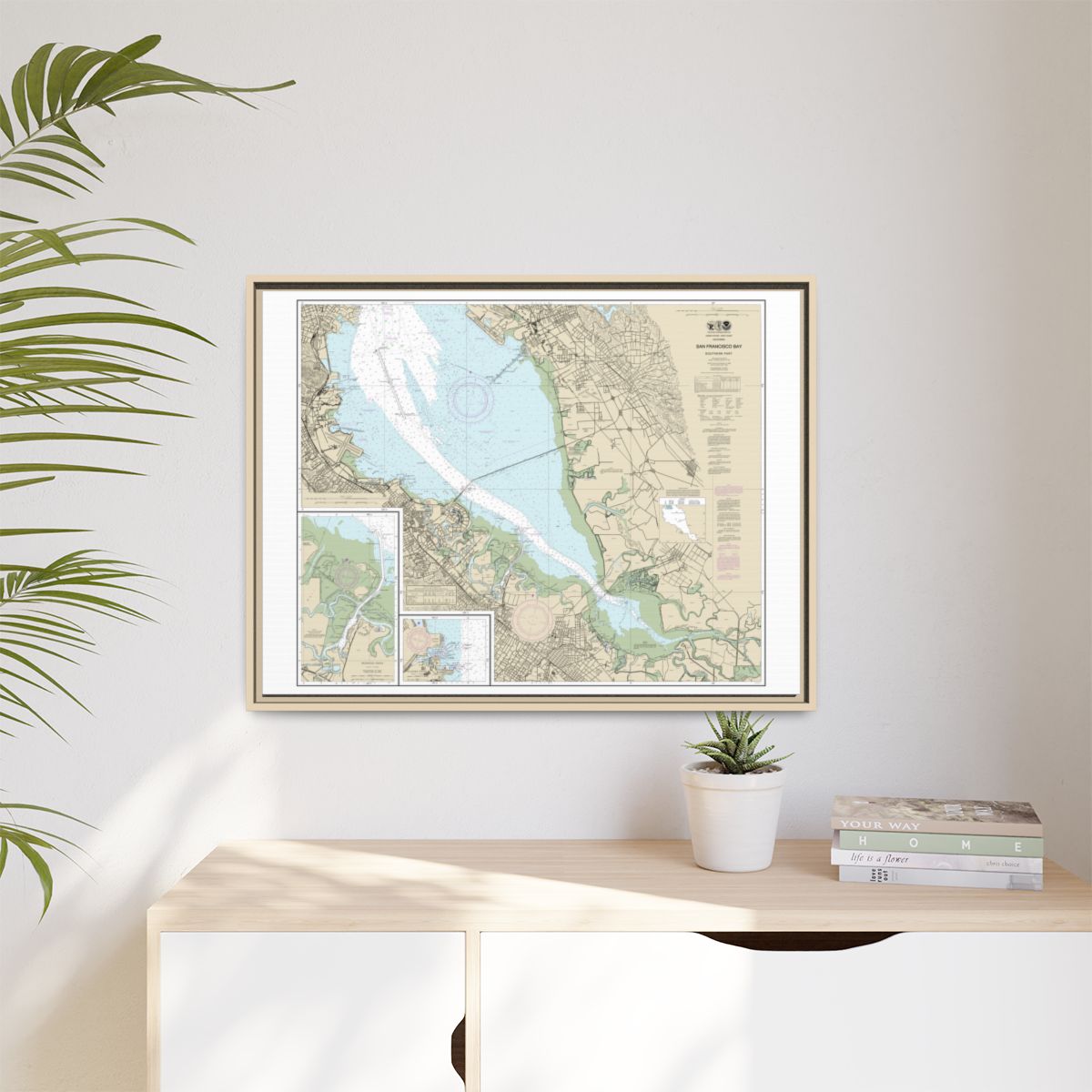 Chart 18651 San Francisco Bay-southern part;Redwood Creek.;Oyster Point - NOAA Nautical Chart Floating Frame Canvas | 32" x 24" | 40" x 30" - Natural context-1