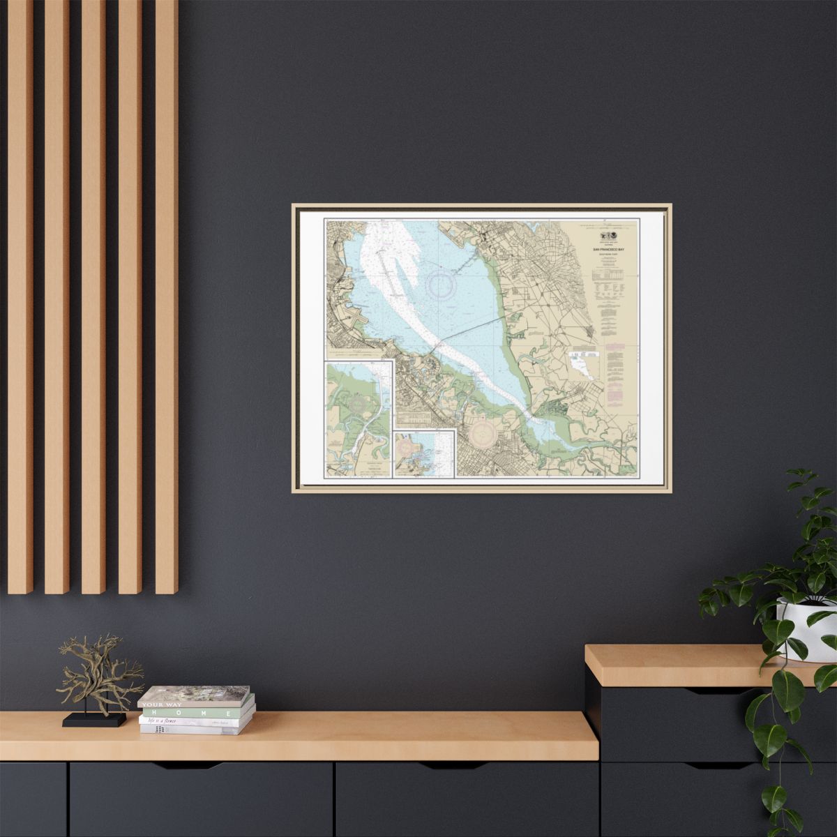 Chart 18651 San Francisco Bay-southern part;Redwood Creek.;Oyster Point - NOAA Nautical Chart Floating Frame Canvas | 32" x 24" | 40" x 30" - Natural context-2