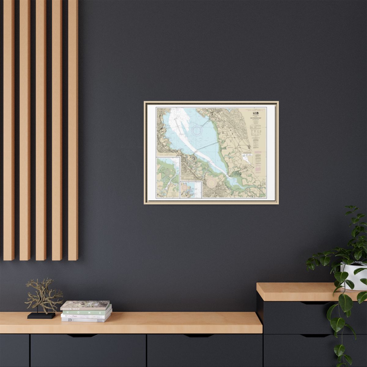 Chart 18651 San Francisco Bay-southern part;Redwood Creek.;Oyster Point - NOAA Nautical Chart Floating Frame Canvas | 32" x 24" | 40" x 30" - Natural context-2