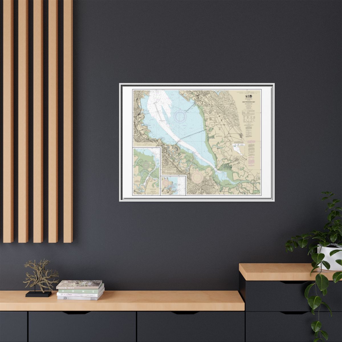 Chart 18651 San Francisco Bay-southern part;Redwood Creek.;Oyster Point - NOAA Nautical Chart Floating Frame Canvas | 32" x 24" | 40" x 30" - White context-2