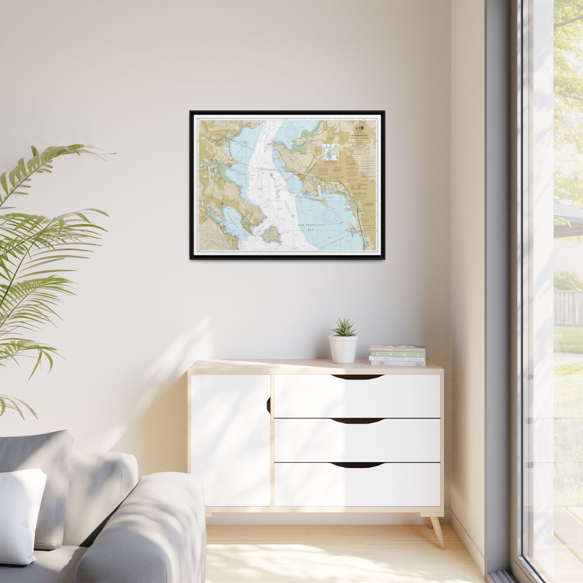 Chart 18653 San Francisco Bay-Angel Island to Point San Pedro - NOAA Nautical Chart Floating Frame Canvas | 32" x 24" | 40" x 30" - Black context-1