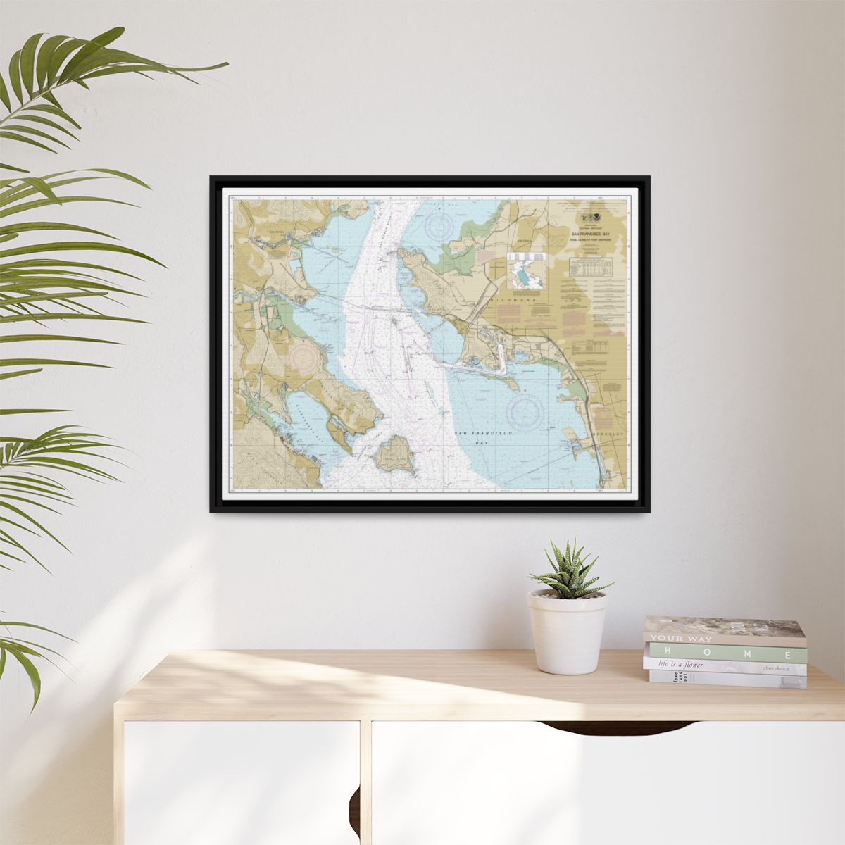 Chart 18653 San Francisco Bay-Angel Island to Point San Pedro - NOAA Nautical Chart Floating Frame Canvas | 32" x 24" | 40" x 30" - Black context-1