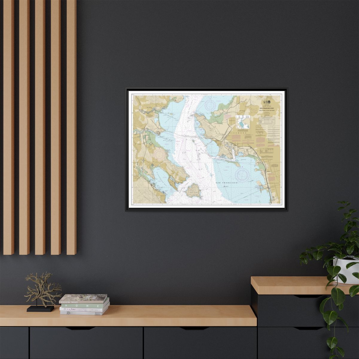 Chart 18653 San Francisco Bay-Angel Island to Point San Pedro - NOAA Nautical Chart Floating Frame Canvas | 32" x 24" | 40" x 30" - Black context-2