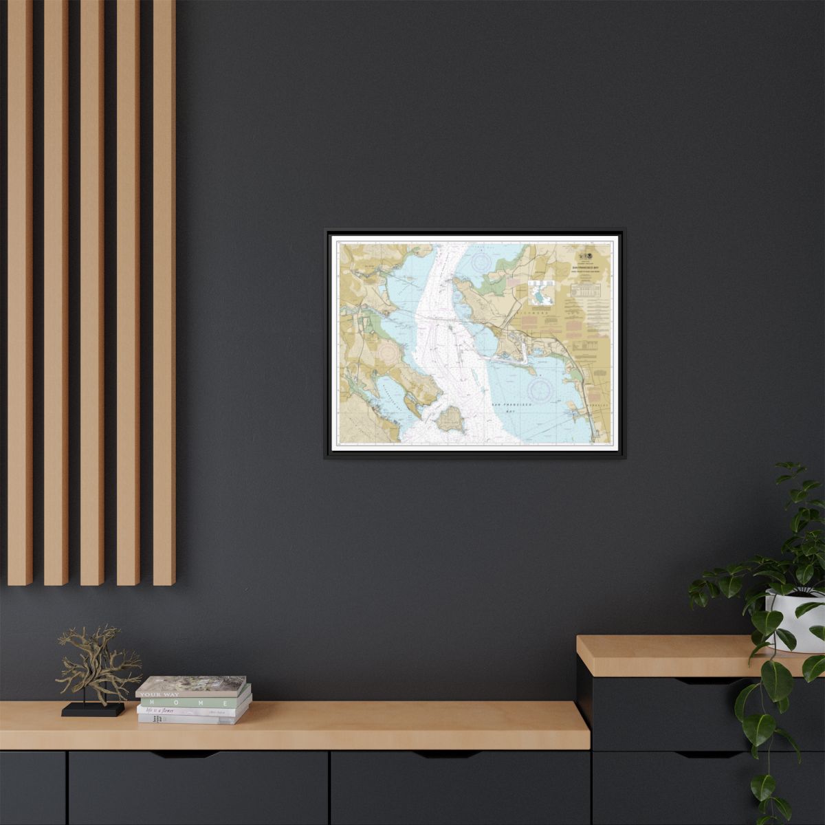 Chart 18653 San Francisco Bay-Angel Island to Point San Pedro - NOAA Nautical Chart Floating Frame Canvas | 32" x 24" | 40" x 30" - Black context-2