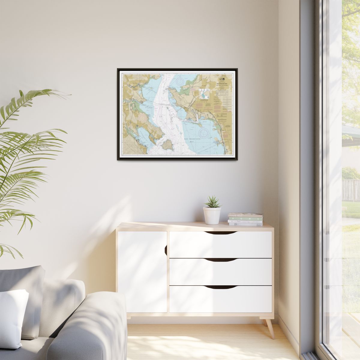 Chart 18653 San Francisco Bay-Angel Island to Point San Pedro - NOAA Nautical Chart Floating Frame Canvas | 32" x 24" | 40" x 30" - Espresso context-1