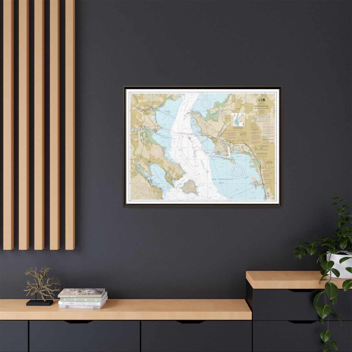 Chart 18653 San Francisco Bay-Angel Island to Point San Pedro - NOAA Nautical Chart Floating Frame Canvas | 32" x 24" | 40" x 30" - Espresso context-2