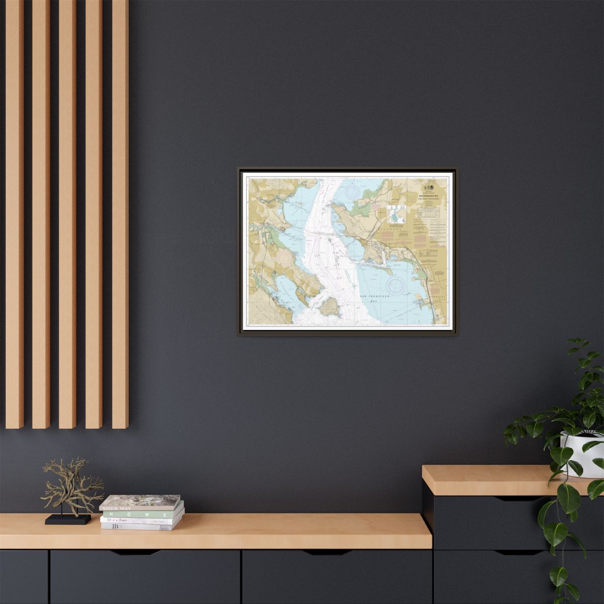 Chart 18653 San Francisco Bay-Angel Island to Point San Pedro - NOAA Nautical Chart Floating Frame Canvas | 32" x 24" | 40" x 30" - Espresso context-2