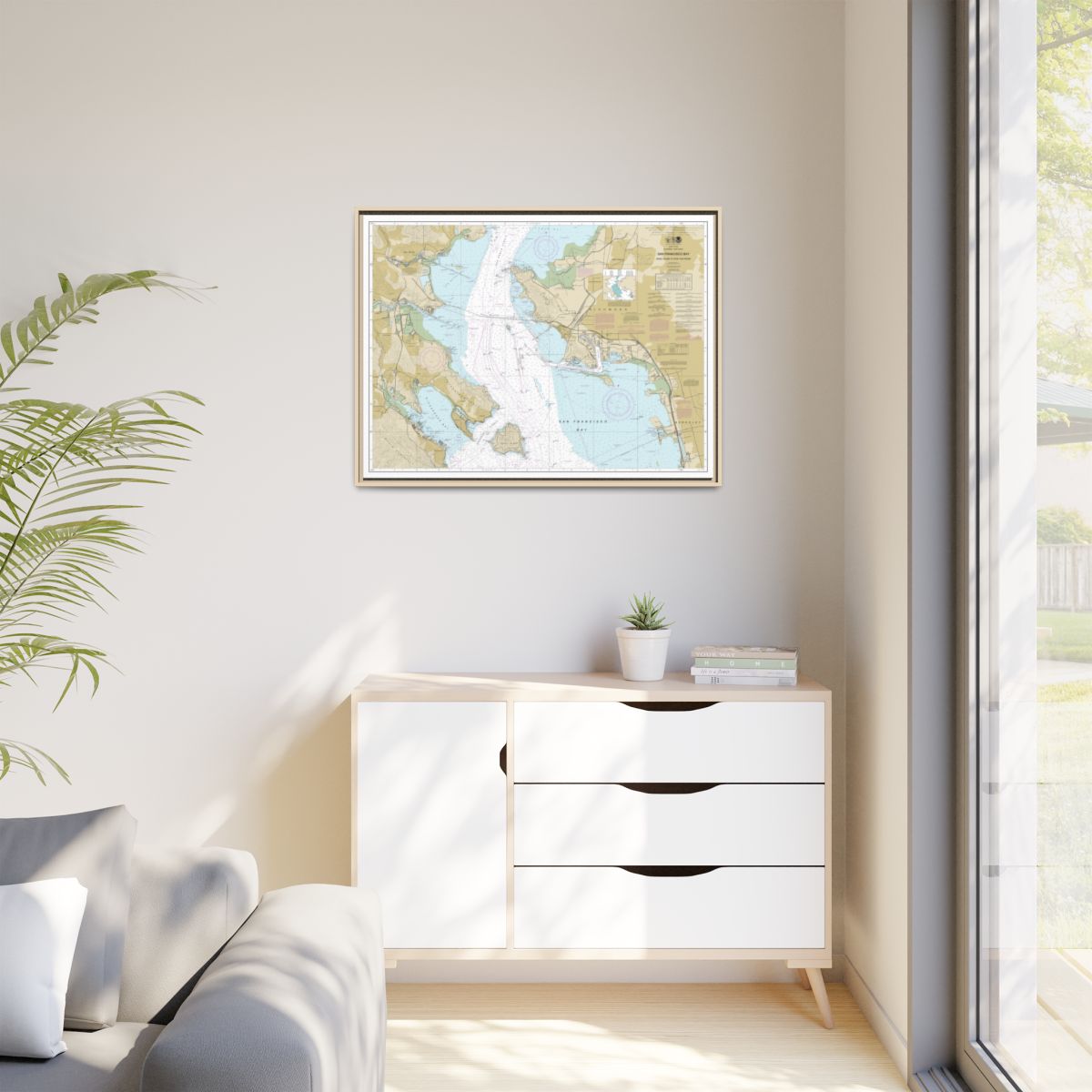 Chart 18653 San Francisco Bay-Angel Island to Point San Pedro - NOAA Nautical Chart Floating Frame Canvas | 32" x 24" | 40" x 30" - Natural context-1