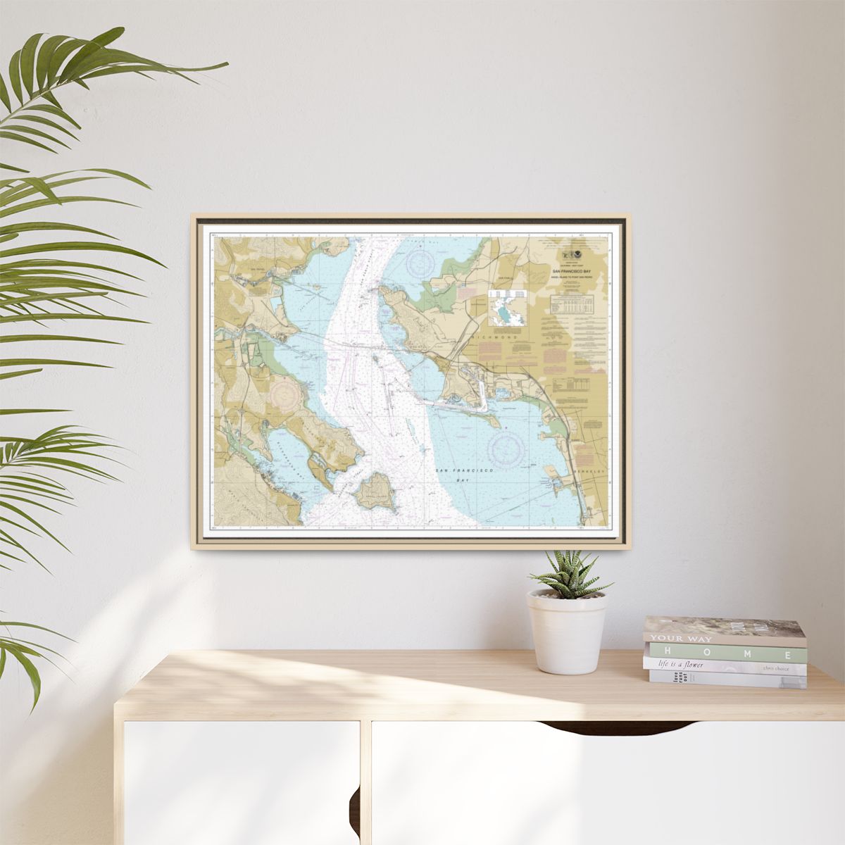 Chart 18653 San Francisco Bay-Angel Island to Point San Pedro - NOAA Nautical Chart Floating Frame Canvas | 32" x 24" | 40" x 30" - Natural context-1